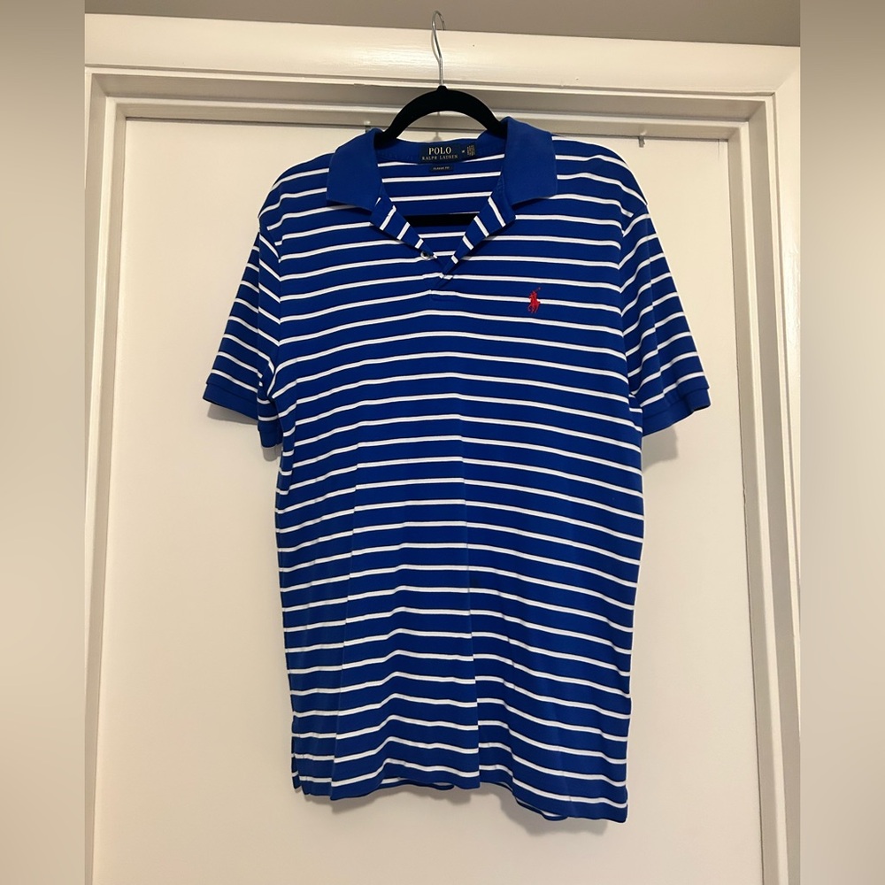 Men’s Ralph Lauren Blue and White Striped Polo Shirt
